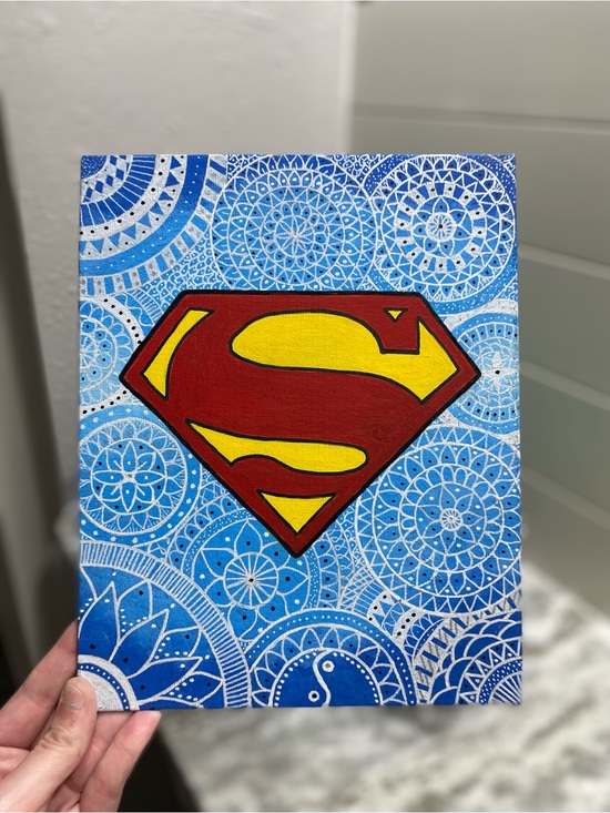 Hand Crafted Other - Superhero Logo & Mandala Canvas Board Art